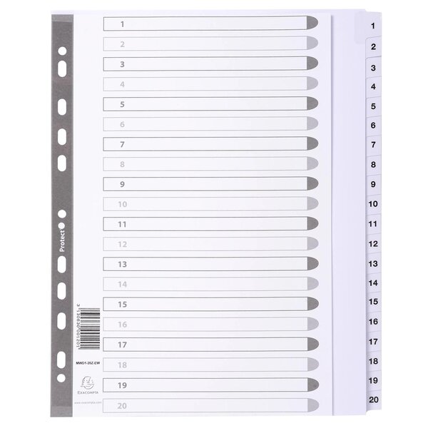 Intercalaires Imprimés À Touches Plastifiées - 20 Touches 1 À 20 - A4 Maxi - Blanc - X 15 - Exacompta