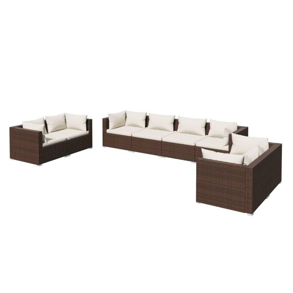 vidaXL Salon de jardin 8 Pièces avec coussins Résine tressée Marron