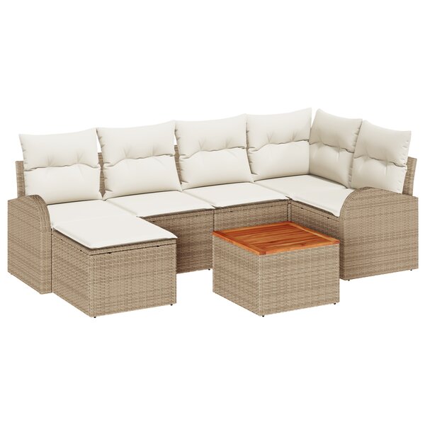 Ensemble de sofa de jardin vidaXL 7 pièces avec coussins beige en polyrotin acacia