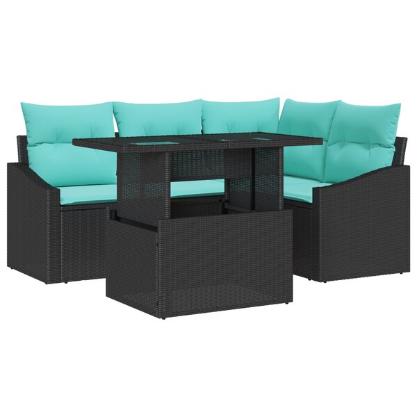 vidaXL Canapé de jardin 6 pièces avec coussins en poly rotin noir