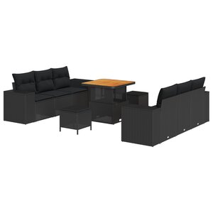 vidaXL Ensemble de Canapés de Jardin 9 Pièces avec Coussins Noir Poly Rattan Acacia