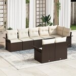 Set de Canapé Jardin 8 pièces avec Coussins en Poly Rattan Marron