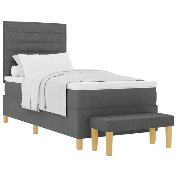 vidaXL Lit Box Spring avec Matelas & Banc Gris Foncé 90x200 cm Tissu