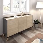 Ensemble meuble TV table basse buffet - Mélaminé - Style scandinave - chêne naturel et graphite