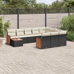 vidaXL Salon de jardin 11 Pièces avec coussins noir résine tressée