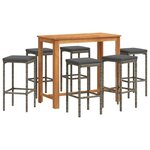 vidaXL Ensemble de bar de jardin 7 Pièces gris bois massif acacia rotin