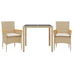 vidaXL Ensemble à manger de jardin et coussins 3 Pièces beige rotin verre
