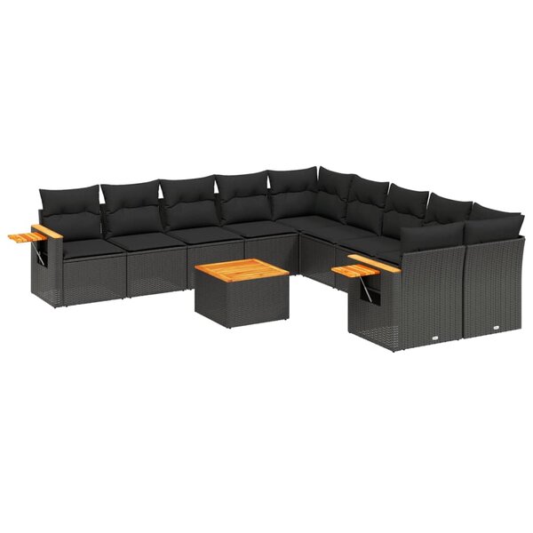 vidaXL Salon de jardin 11 Pièces avec coussins noir résine tressée