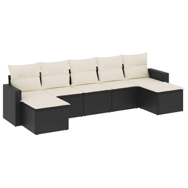 vidaXL Salon de jardin 7 Pièces avec coussins noir résine tressée