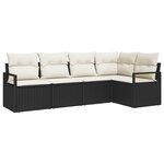 Set de Canapé de Jardin de 5 Pièces avec Coussins Noir Rattan Poly
