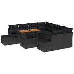 vidaXL Ensemble de salle à manger de jardin de 9 pièces avec coussins en poly rotin noir et acacia