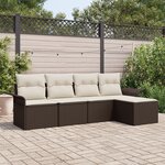 Ensemble de Canapés de Jardin vidaXL 5 pièces avec Coussins Marron en Poly Rattan