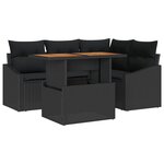 vidaXL Ensemble de salle à manger de jardin 5 pièces avec coussins Rotin poly noir Acacia