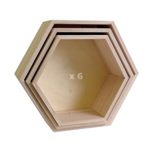 6 blocs de 3 étagères hexagone en bois 24-30 cm