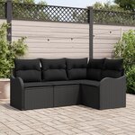 vidaXL Ensemble de Canapé de Jardin 4 Pièces avec Coussins en Rotin Noir