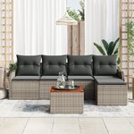 vidaXL Ensemble de Canapés de Jardin de 6 pièces avec Coussins Gris Rattan Poly Acacia