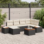 Ensemble de canapé de jardin 7 pièces avec coussins Noir Poly Rattan Acacia