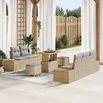 Ensemble de canapé de jardin 8 pièces avec coussins beige en rotin synthétique et acacia