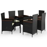 vidaXL Mobilier de salle à manger de jardin avec coussins 7 Pièces Noir