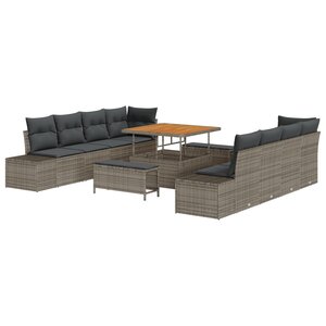 Ensemble de sofa de jardin de 11 pièces avec coussins gris poly rattan acacia
