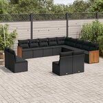 vidaXL Salon de jardin avec coussins 13 Pièces noir résine tressée