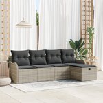 Ensemble de 5 pièces de canapé de jardin avec coussins gris clair poly rotin