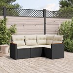 vidaXL Salon de jardin 4 Pièces avec coussins noir résine tressée