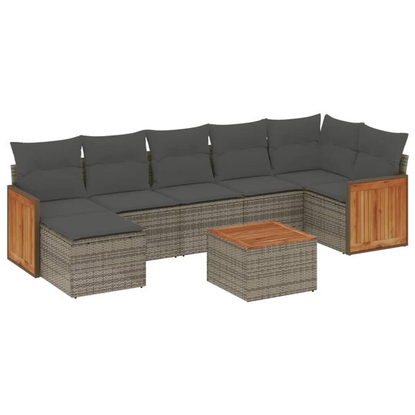 vidaXL Salon de jardin 8 Pièces avec coussins gris résine tressée