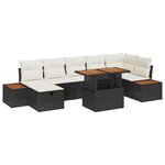 Ensemble de Sofa de Jardin 8 Pièces avec Coussins - Rattan Poly Noir & Acacia