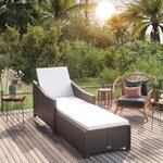 vidaXL Chaise longue avec coussin blanc crème Résine tressée Noir