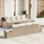 vidaXL Ensemble de canapés de jardin 9 pièces avec coussins beige poly rotin acacia
