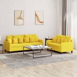 vidaXL Ensemble de canapés 2 Pièces avec coussins Jaune clair Tissu