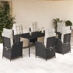 vidaXL Ensemble à manger de jardin coussins 7Pièces Noir Résine tressée