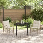 vidaXL Ensemble de salle à manger de jardin 3 pièces avec coussins beige en poly rattan