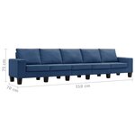 vidaXL Canapé à 5 places Bleu Tissu