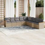 vidaXL Salon de jardin avec coussins 9Pièces mélange beige résine tressée