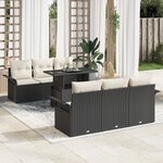 vidaXL Ensemble Canapé Jardin 7 Pièces Coussins Noir Poly Rattan