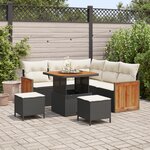 Ensemble de canapé de jardin 8 pièces avec coussins noir poly rattan acacia