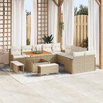 vidaXL Canapé de jardin 13 pièces avec coussins Beige Poly Rattan Acacia