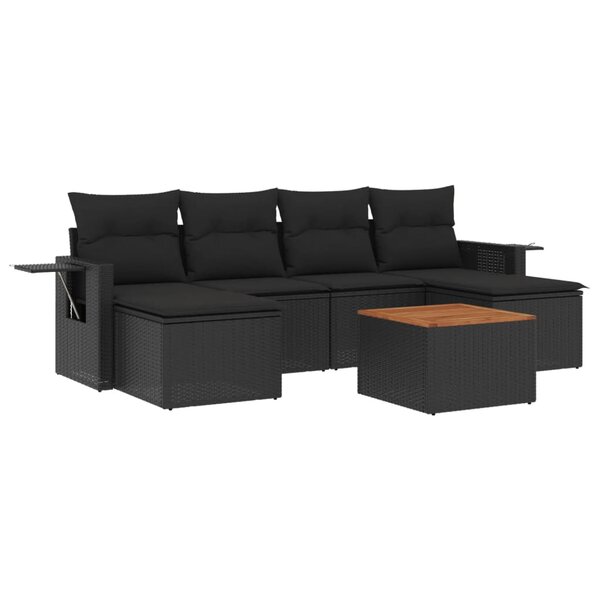 vidaXL Salon de jardin 7 Pièces avec coussins noir résine tressée