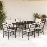 vidaXL Ensemble à manger de jardin coussins 7Pièces Noir Résine tressée