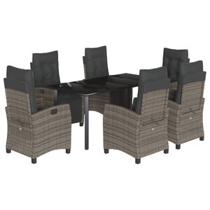 vidaXL Ensemble à manger de jardin et coussins 7 Pièces gris rotin