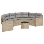 vidaXL Canapé de jardin table coussins demi-rond beige résine tressée