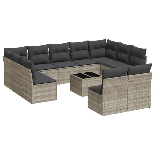 vidaXL Salon de jardin avec coussins 12 Pièces gris clair résine tressée