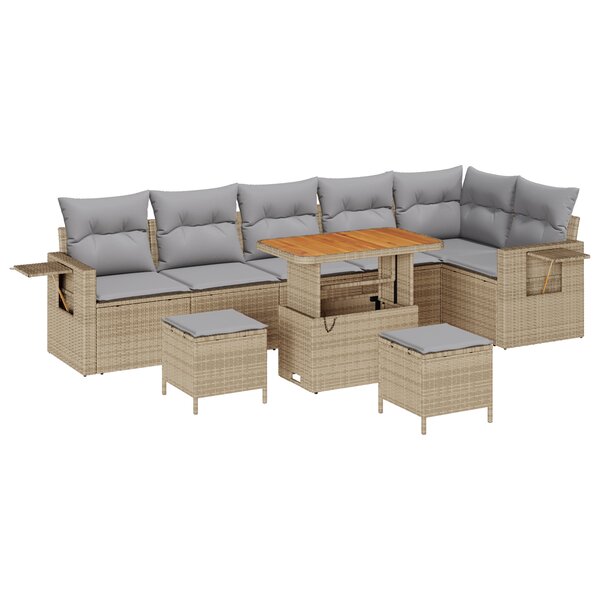 Ensemble Canapé Jardin vidaXL 9 Pièces avec Coussins Beige Poly Rotin Acacia