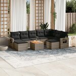 vidaXL Salon de jardin avec coussins 10 Pièces gris résine tressée