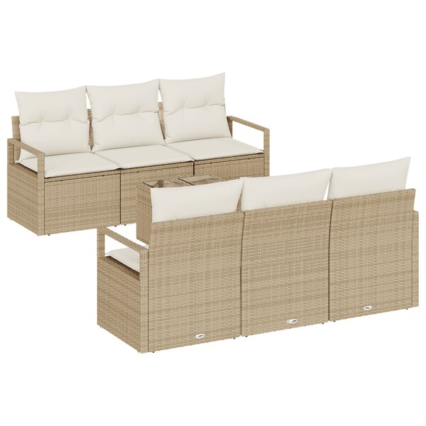 Ensemble de canapé de jardin 7 pièces avec coussins beige en poly rotin