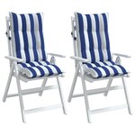 vidaXL Coussins de chaise à dossier haut lot de 2 rayures bleu/blanc