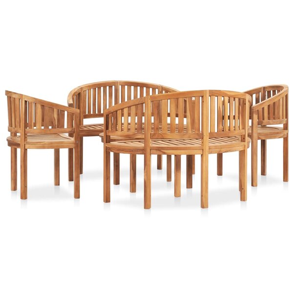 Salon de jardin meuble d'extérieur ensemble de mobilier 5 pièces en forme de banane bois de teck solide 02_0016580