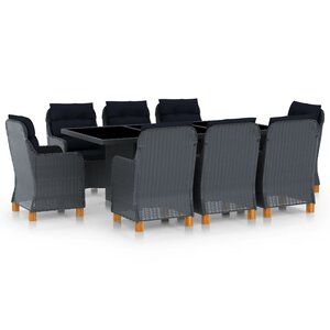vidaXL Mobilier à dîner 9 Pièces avec coussins Résine tressée Gris foncé